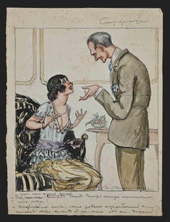 Consequences - Ink and Watercolor Drawing by Luigi Bompard - 1920s