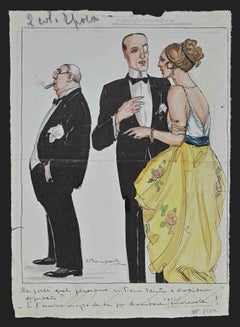 Antique Politicians - Ink and Watercolor Drawing by Luigi Bompard - 1920s