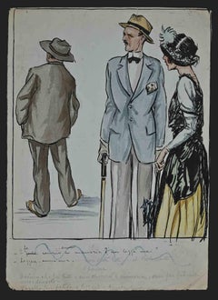 Antique The Elite - Ink and Watercolor Drawing by Luigi Bompard - 1920s