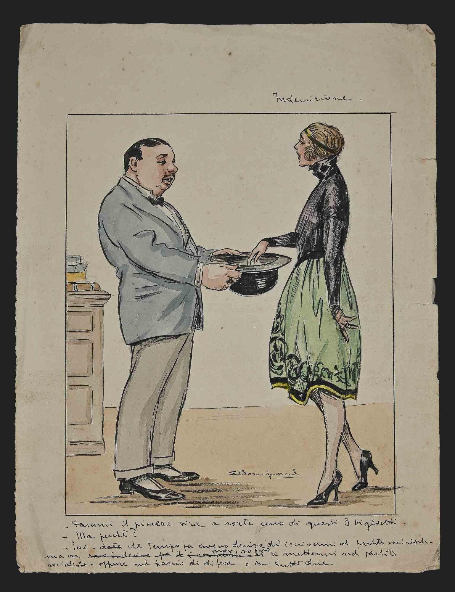 Luigi  Bompard Figurative Art – Angebot – Tinte und Aquarellzeichnung von Luigi Bompard – 1920er Jahre