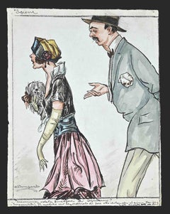 Antique The Stalker - Watercolor Drawing by Luigi Bompard - 1920s
