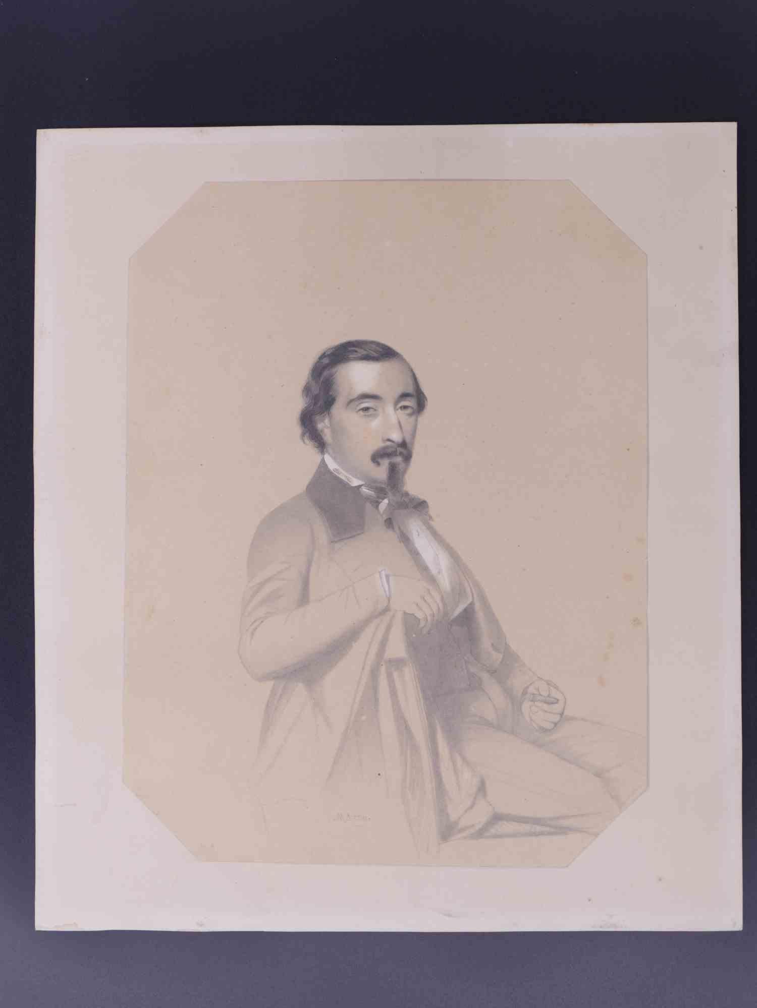 Portrait of Man - Drawing by Antoine Alphonse Monfort - 19th Century