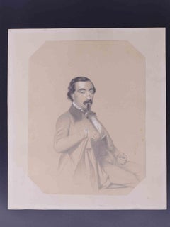 Antique Portrait of Man - Drawing by Antoine Alphonse Monfort - 19th Century