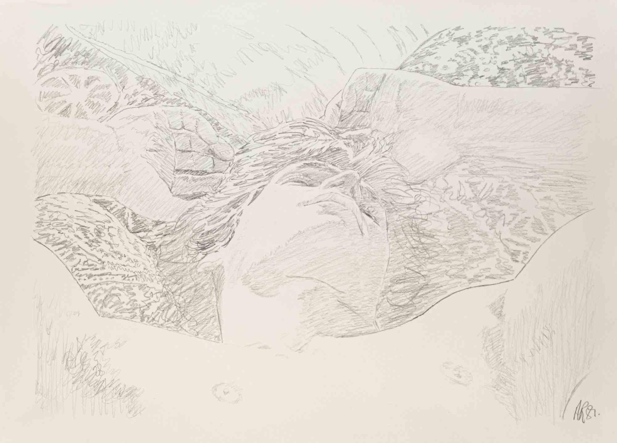 Sleeping – Bleistiftzeichnung von Anthony Roaland – 1989