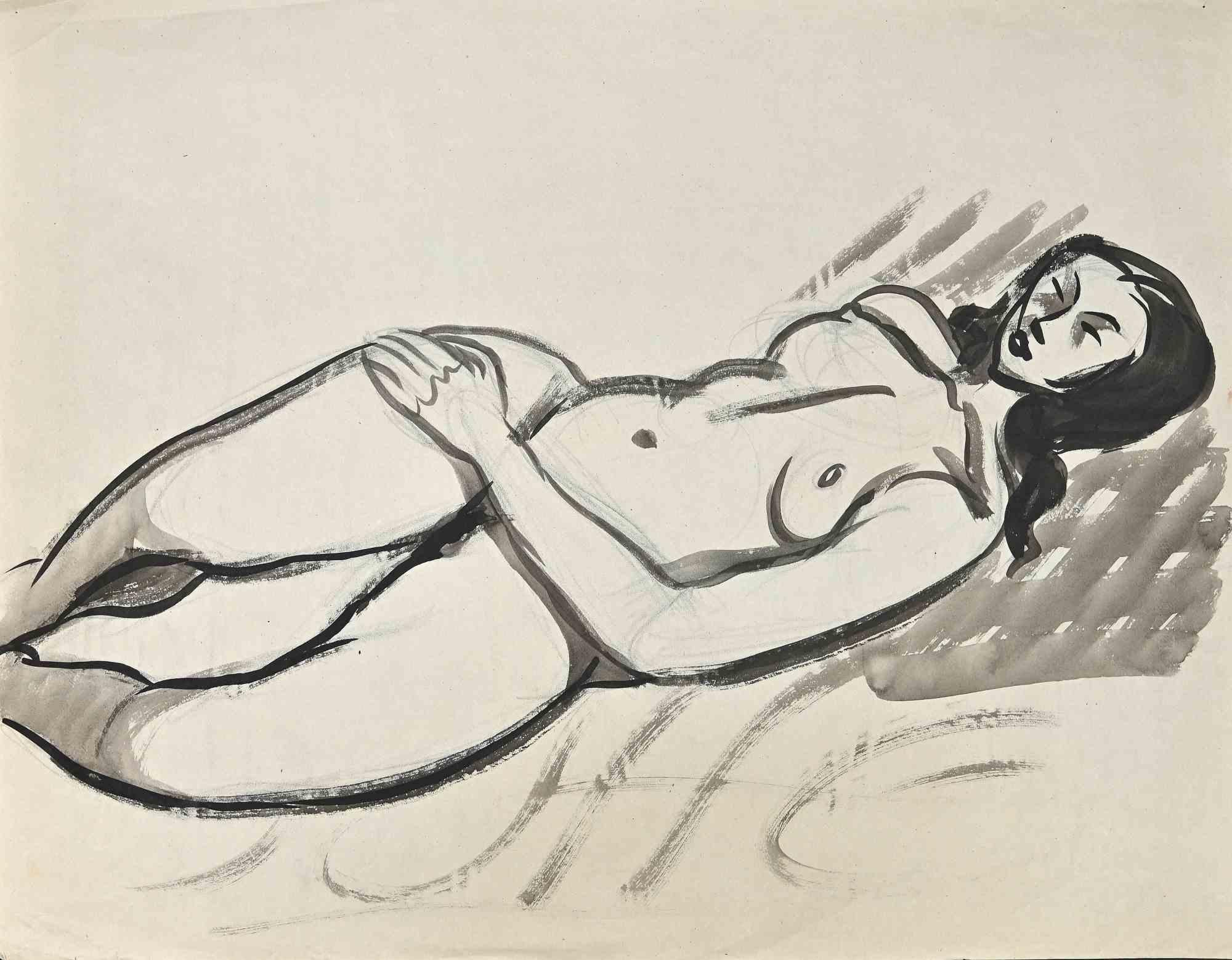 Nackt -  Aquarell von Jean Delpech – Mitte des 20. Jahrhunderts