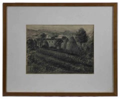 Landschaftslandschaft – Kohlezeichnung von Achille Lega – 1928