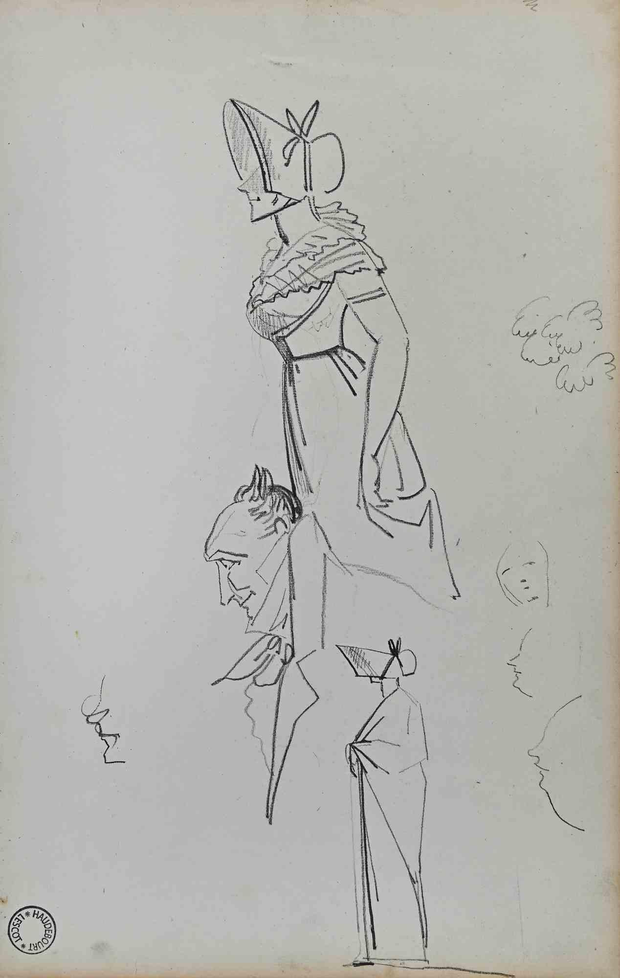 Hortense Haudebort-Lescot Figurative Art - Study of Figures - Drawing by H. Haudebort-Lescot - Early 19th Century