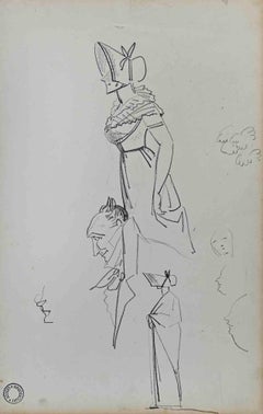 Study of Figures - Drawing by H. Haudebort-Lescot - Early 19th Century
