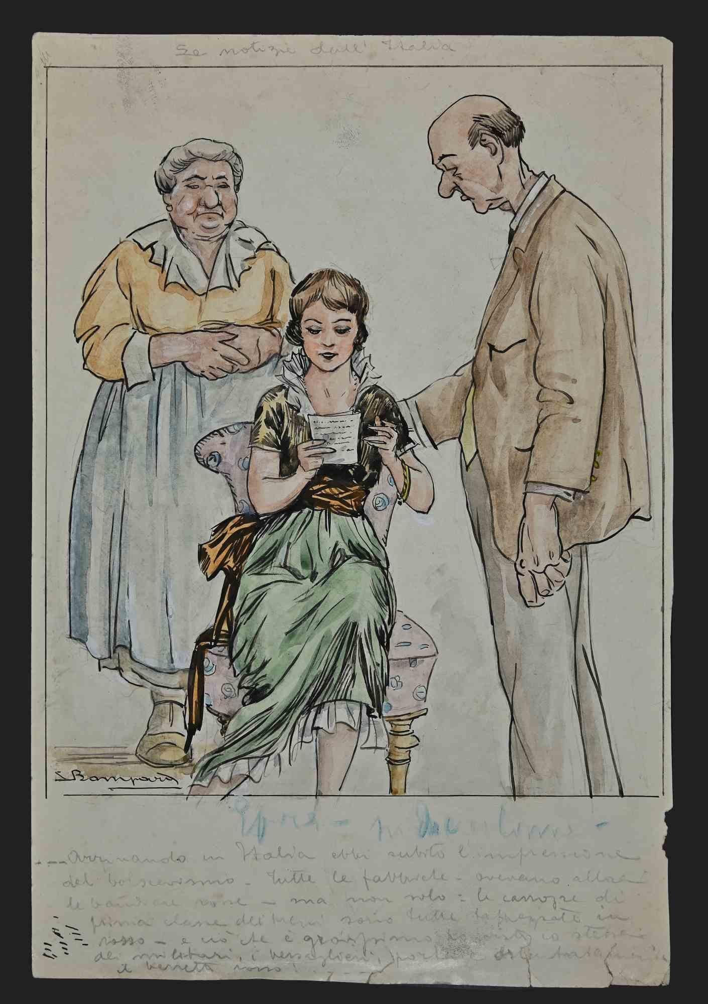 Carta de lectura - Dibujo de Luigi Bompard - Años 20