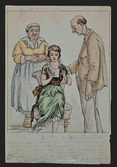 Reading Letter - Drawing by Luigi Bompard - 1920s