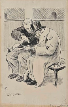 Antique  Le Vieux Monsieur - Drawing by Hermann Paul - Early 20th Century