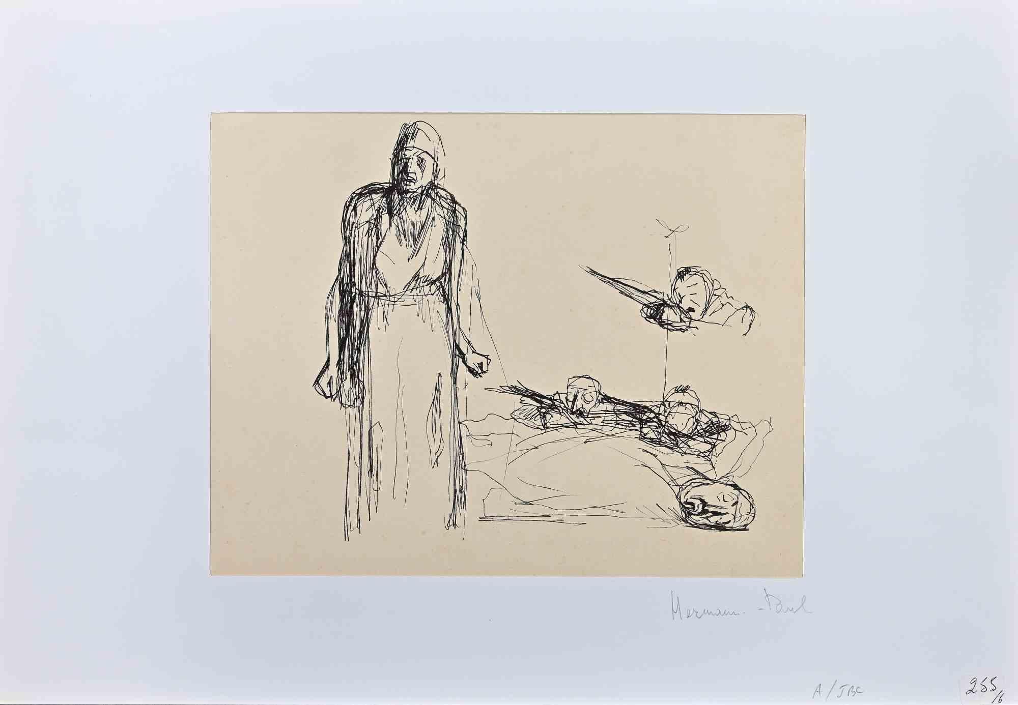 Older People - Drawing by Hermann Paul - Early 20th Century For Sale 1