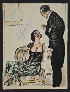 Antique Seducing Lady - Drawing by Luigi Bompard - 1920s