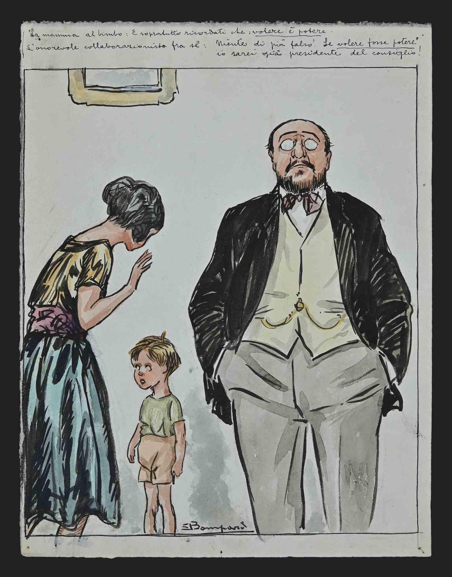 Luigi  Bompard Figurative Art – The Family Scheme – Zeichnung von Luigi Bompard – 1920er Jahre