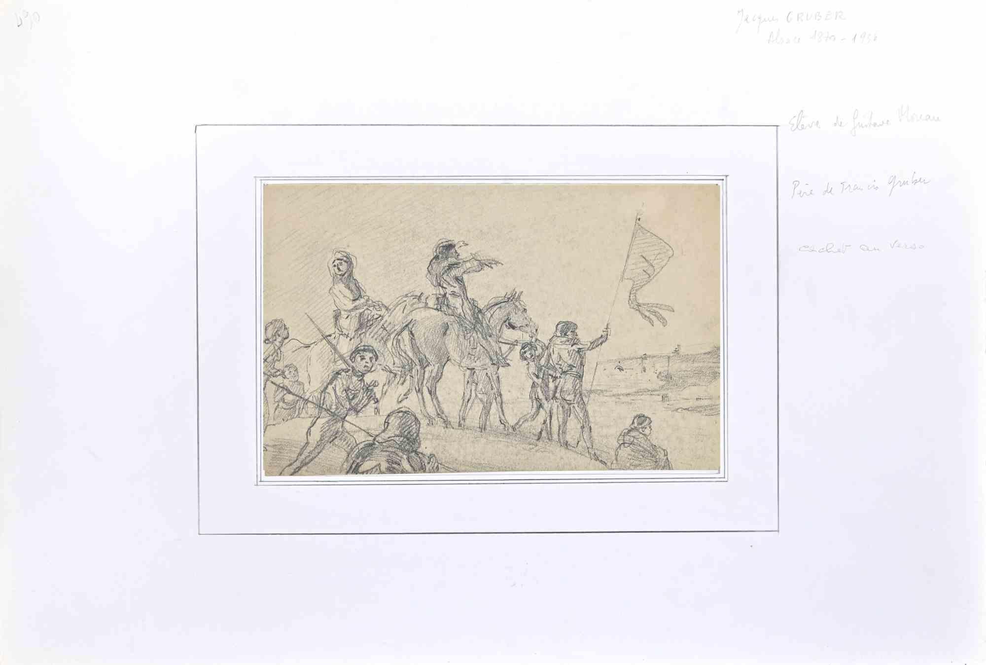 Marching is a drawing in Pencil realize by Jacques Gruber in the Early 20th Century.

Good conditions.

The artwork is represented through soft pencil strokes.

 
