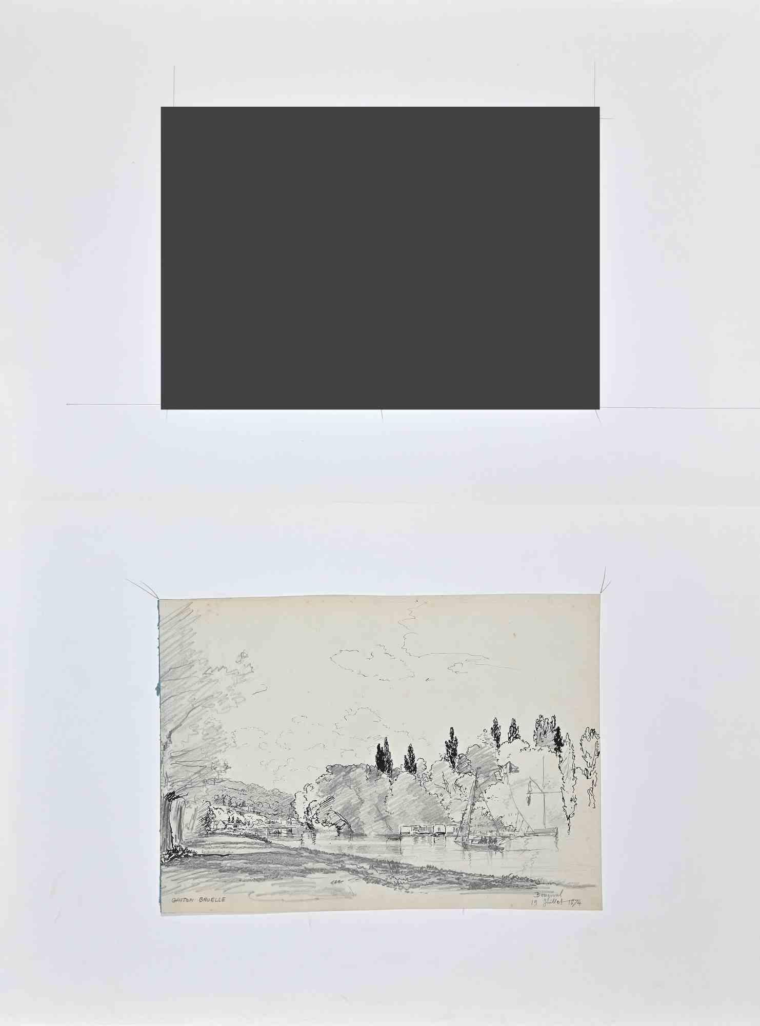 Vista di Bougival - Disegno di G. Bruelle- 1874 - Art di Gaston Bruelle