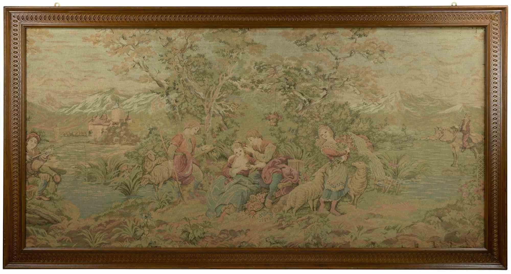 Bucolic Scene - Original Mixed Colored Tapestry - Early 20th century  - Art by Jacques Bethand
