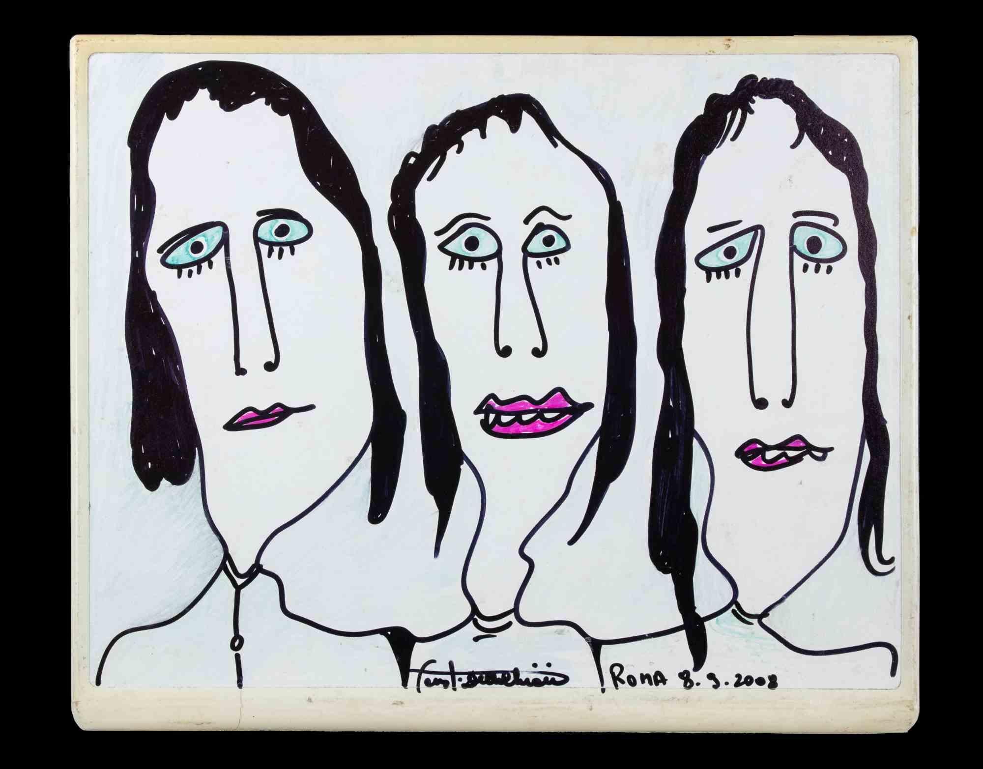 Women is an original contemporary artwork realized by the italian artist Fausto delle Chiaie (1944) in 2008.

Pen marker on canvas.

Hand signed and dated on the lower margin.

Hand-written dedication on the lower margin.