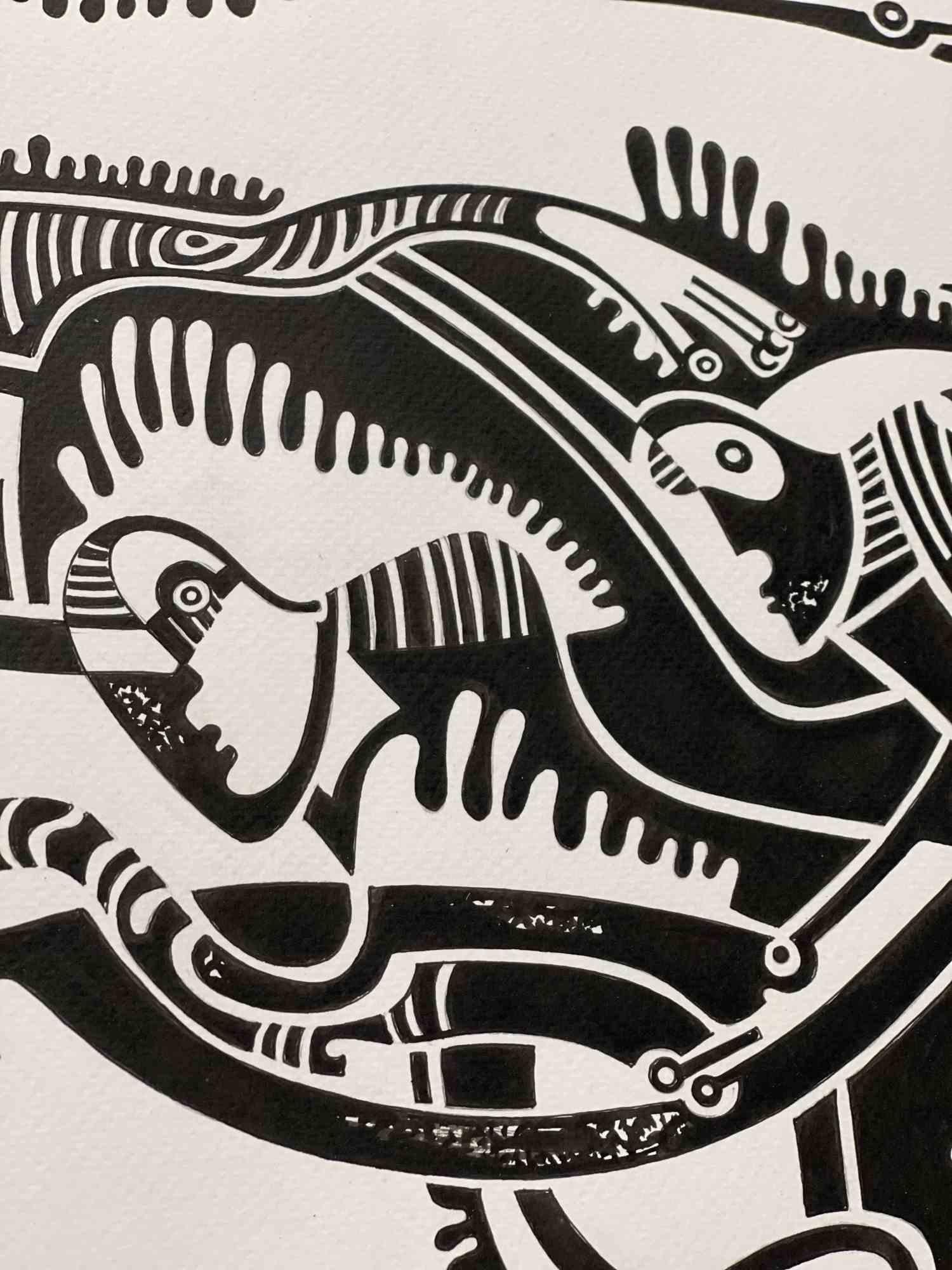 Night Ghosts - Dessin à l'encre de Chine de Maryna Vashchenko - 2016 en vente 1