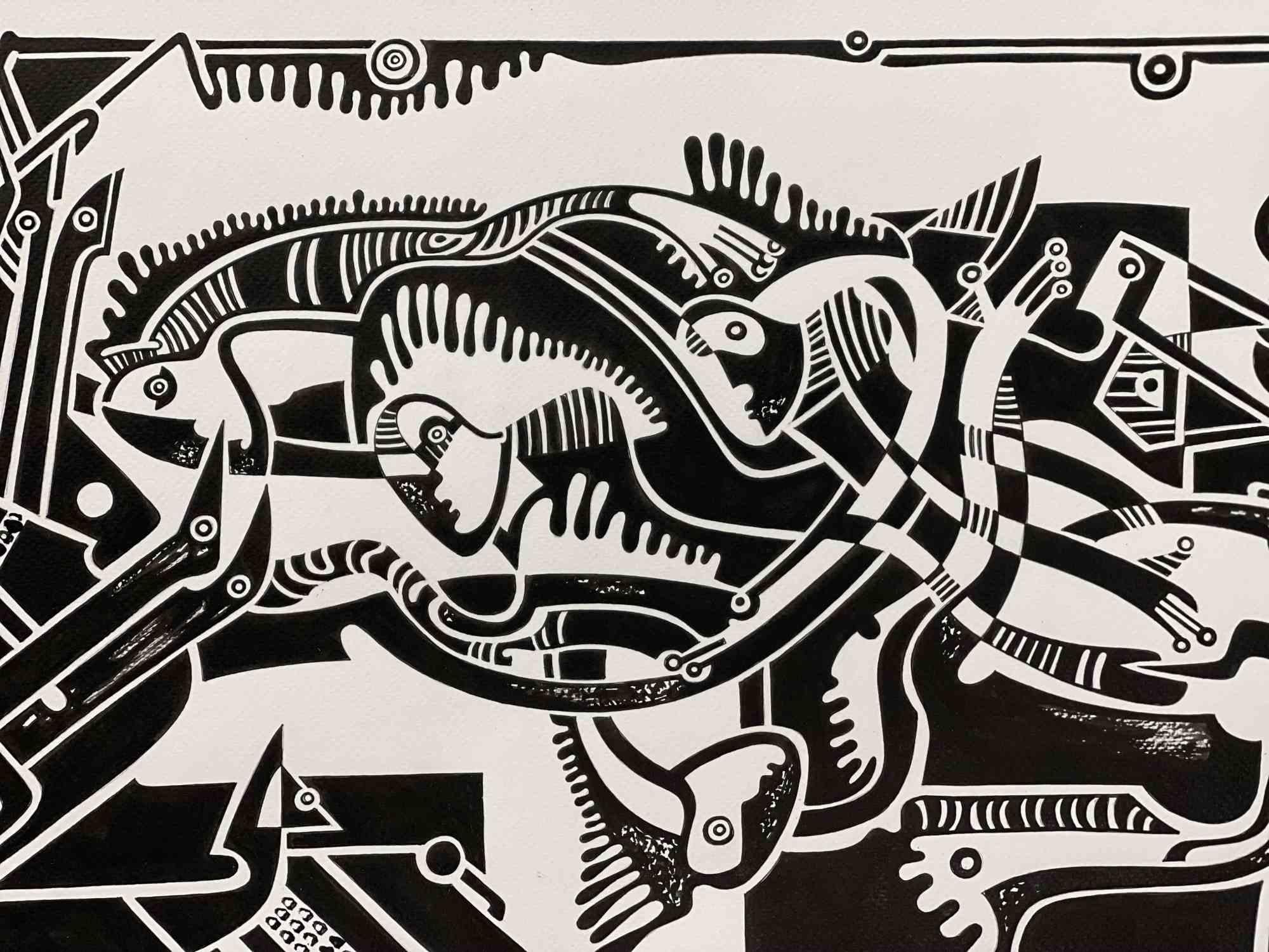 Night Ghosts - Dessin à l'encre de Chine de Maryna Vashchenko - 2016 en vente 3