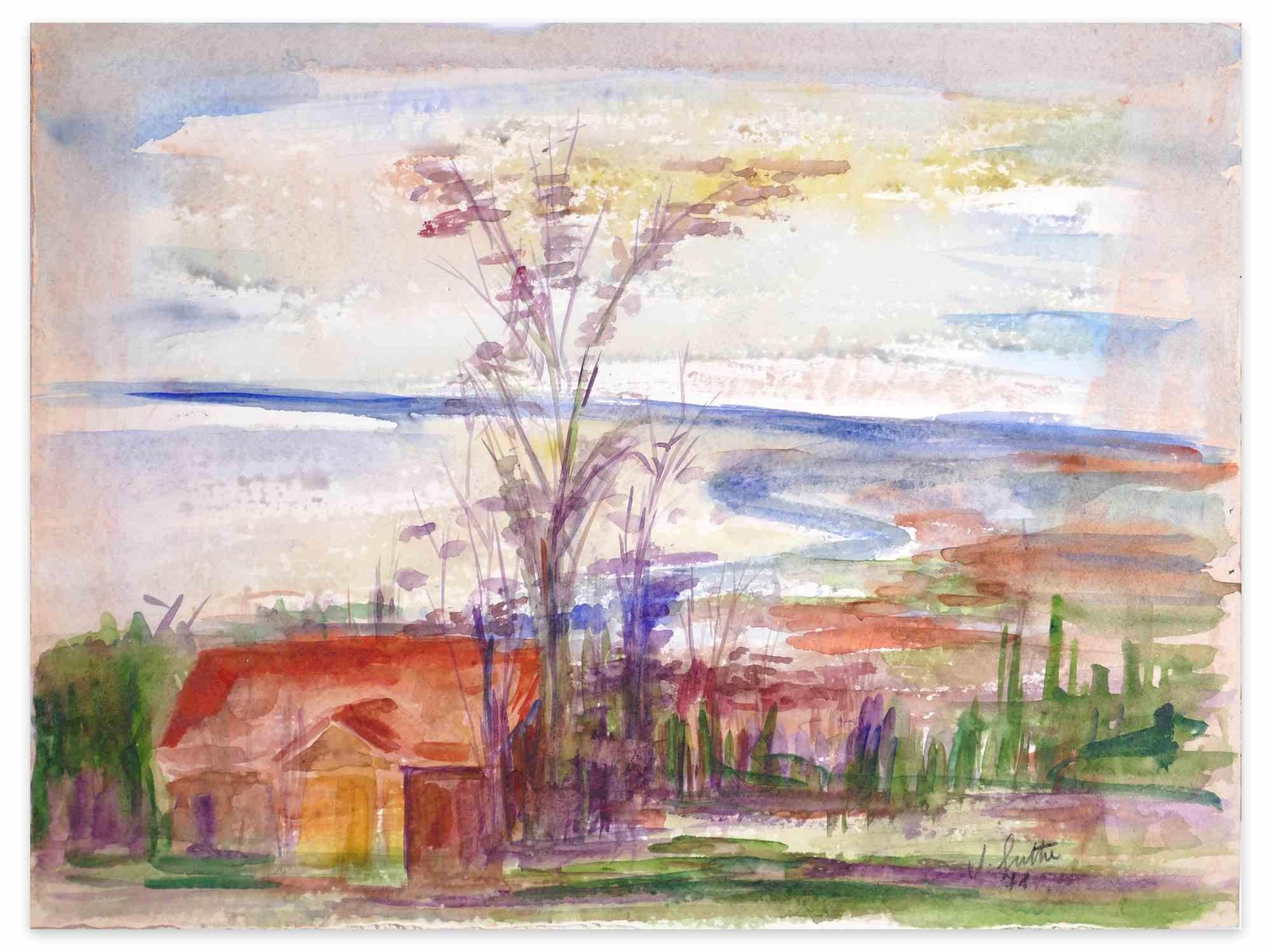 Landscape is a drawing in watercolor realized in 1971 by Louttre Bissière.

Hand signed lower right.

Good conditions.

The artwork is represented through soft pencil strokes.

 