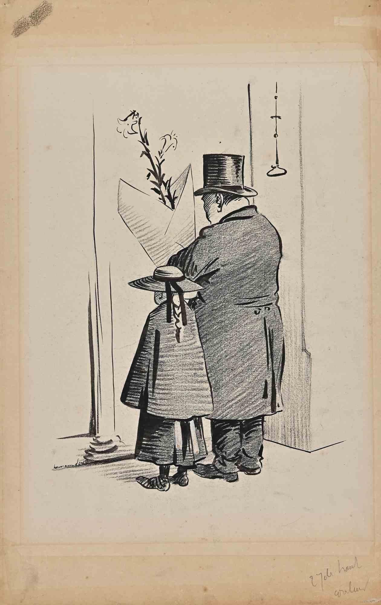 The Visit - Drawing by Hermann Paul - Early 20th Century