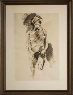 Life Drawing – stehender weiblicher Akt – Zeichnung von Michael Burgess – 1978