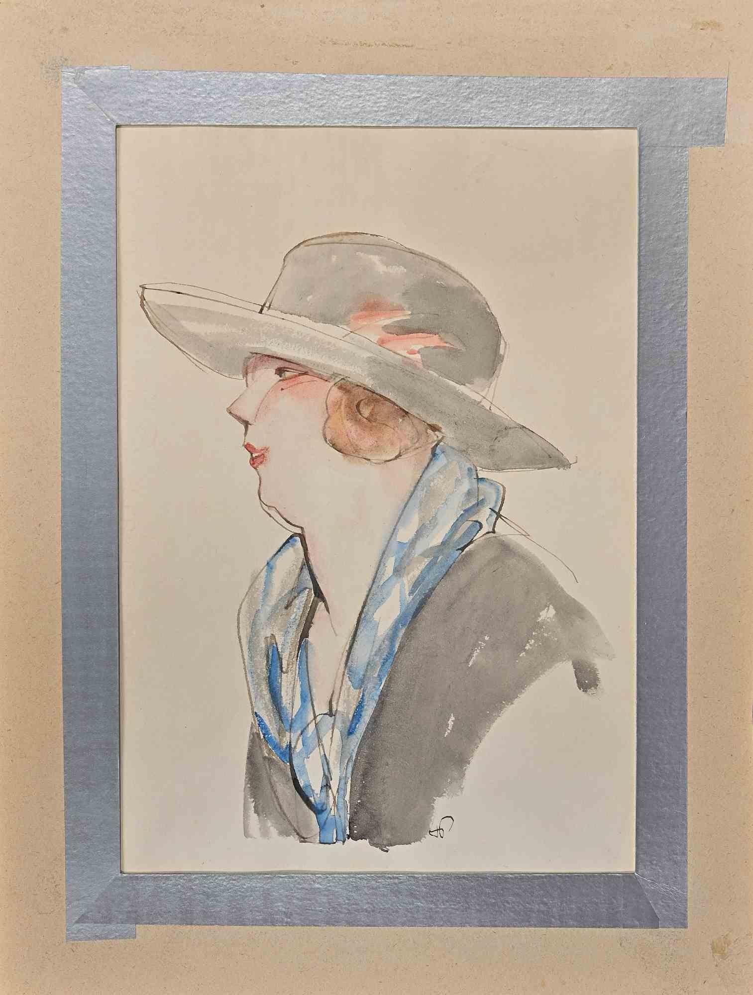 Portrait d'une femme - Dessin d'Herman Paul - Début du XXe siècle