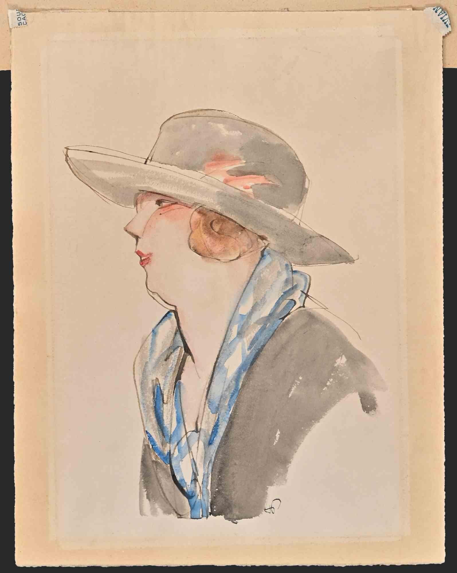 Portrait of a Lady - Drawing by Hermann Paul - Early 20th Century For Sale 1