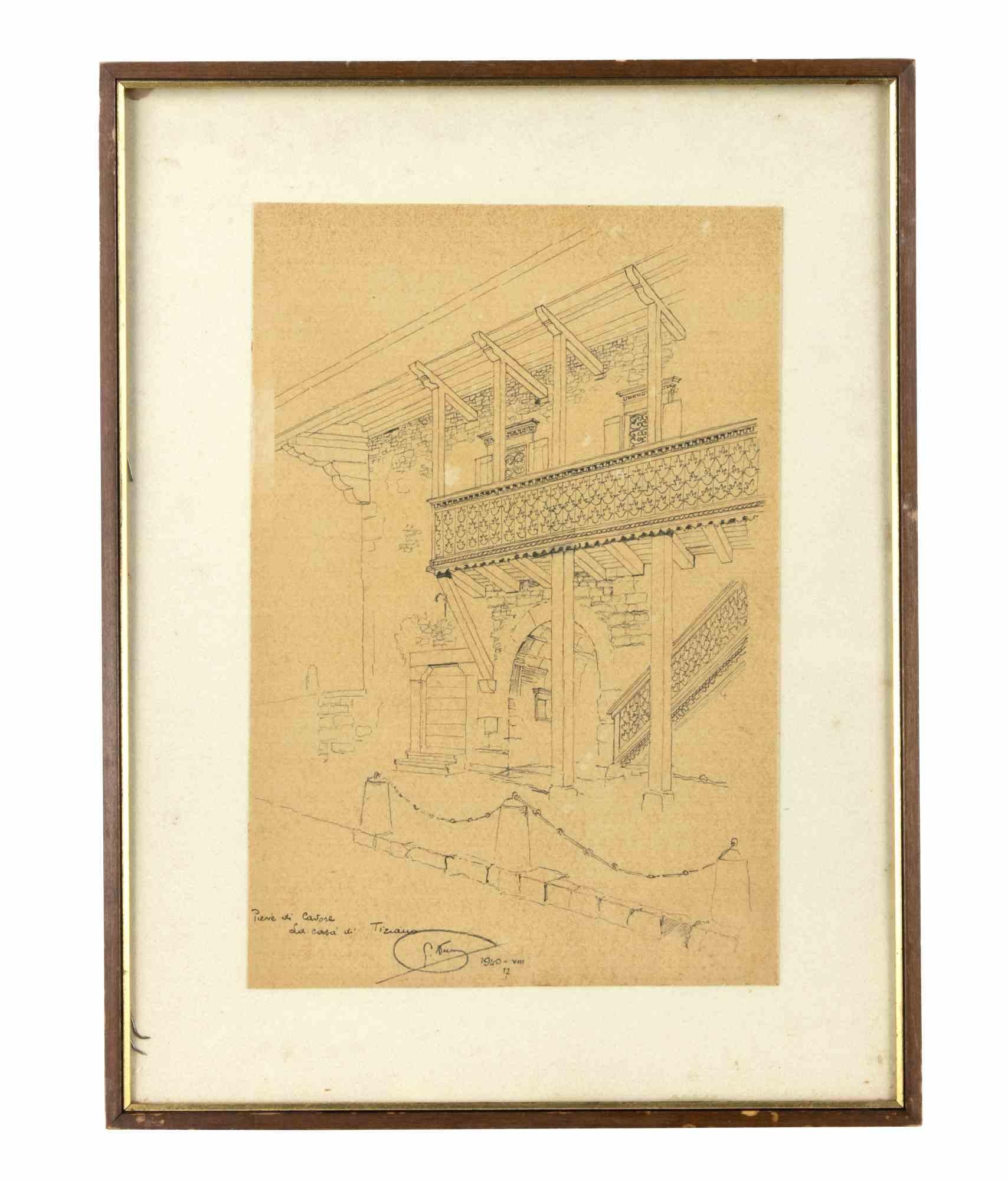Unknown Landscape Art - Pieve di Cadore - Drawing - 1940