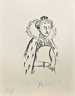 Antique Portrait of a Noblewoman - Drawing by Hermann Paul - Early 20th Century
