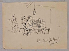 Tavern Scene - Drawing by Camillo Innocenti - Late 19th Century
