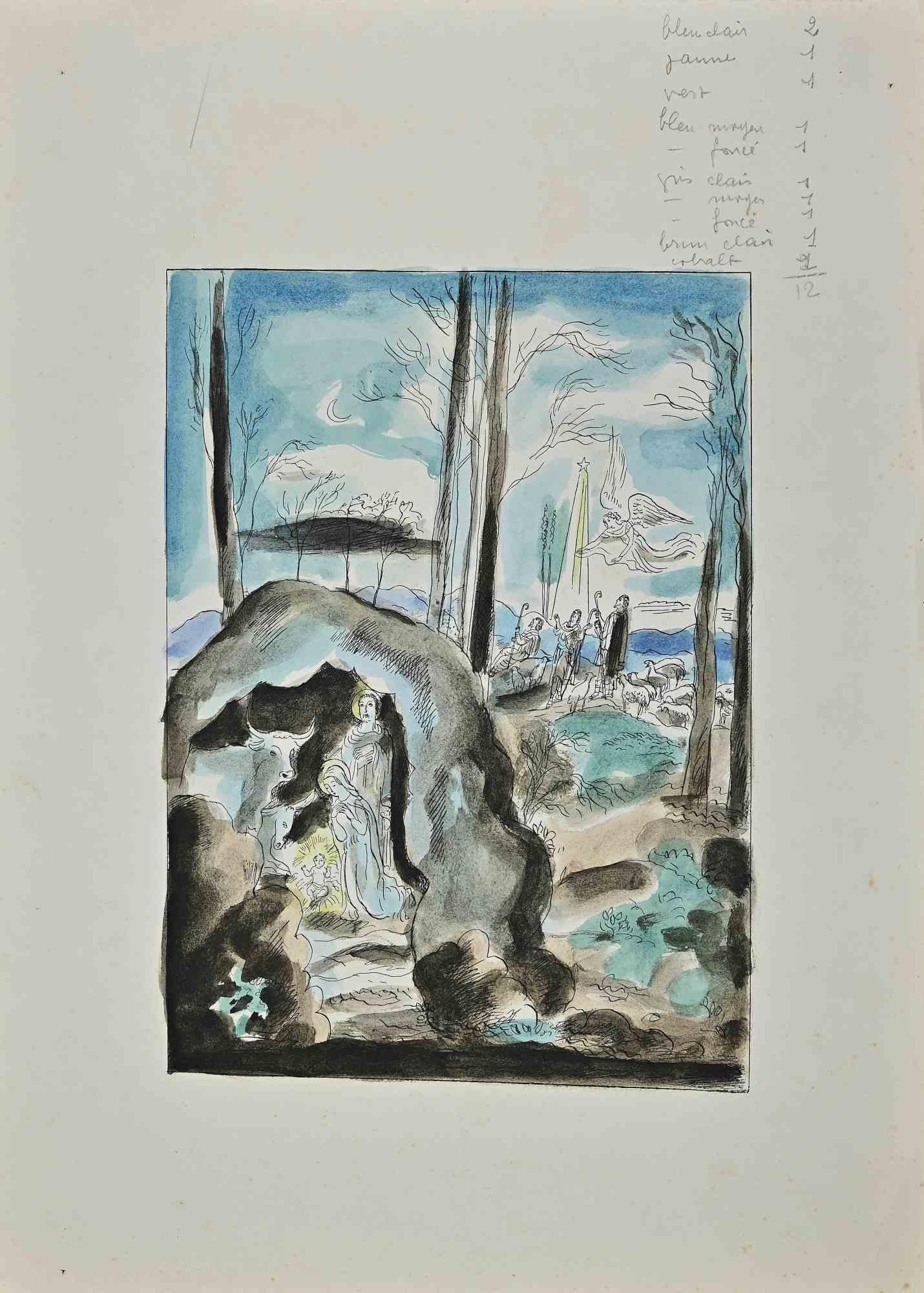 Die Geburt Christi ist eine Tuschezeichnung und ein Aquarell von Hermine David.

Nicht unterzeichnet.

Guter Zustand mit Ausnahme einiger Stockflecken.

Hermine David (1886-1970) war eine französische Künstlerin. Sie arbeitete mit einer Vielzahl von