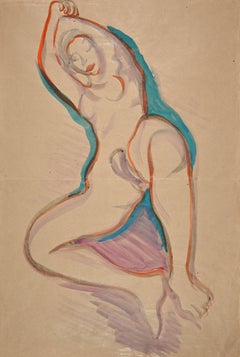 Retro Nude - Watercolor by Jean Delpech - Mid 20th century