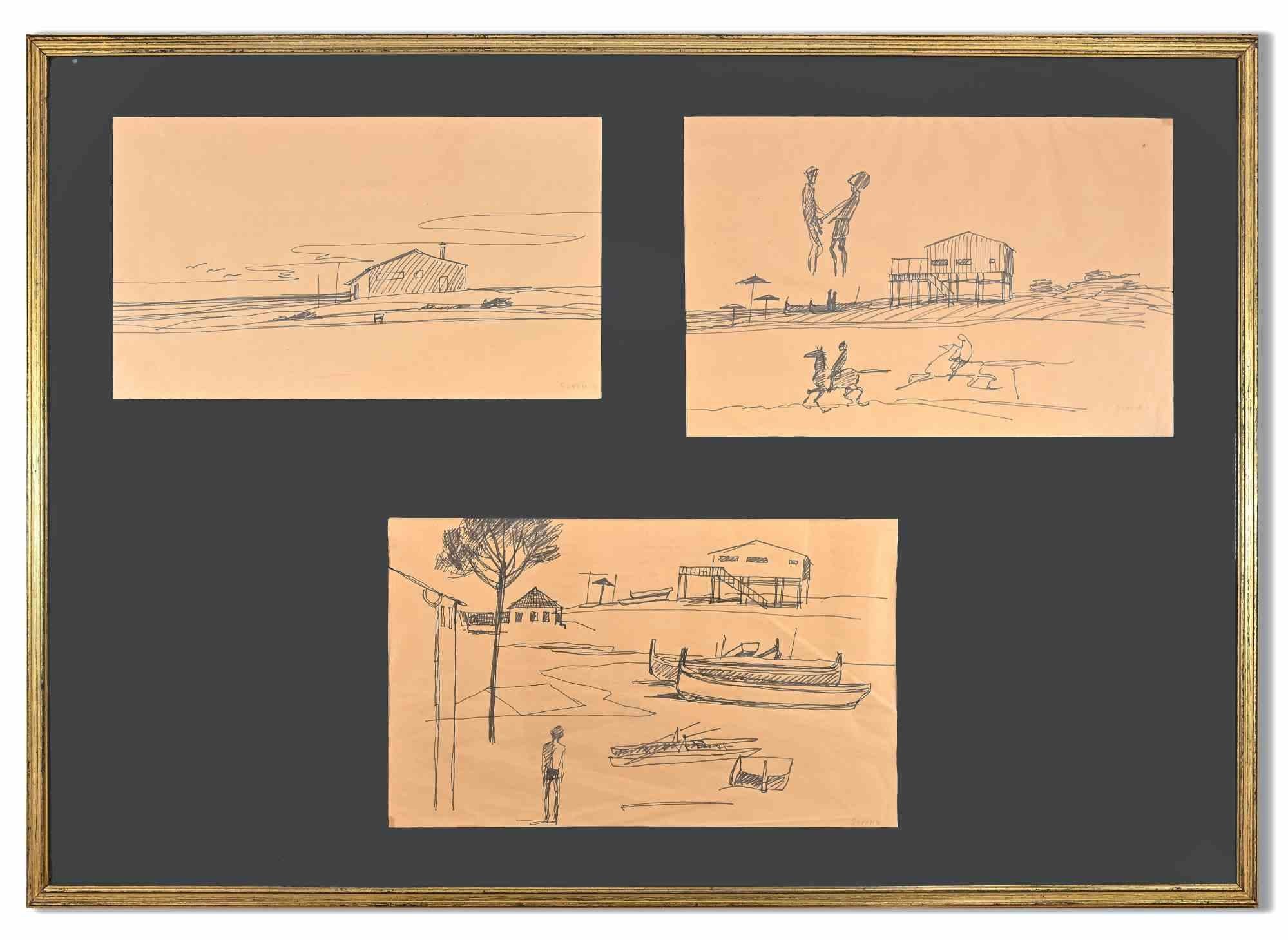 Sketches - Drawing in Pen- Mid-20th Century