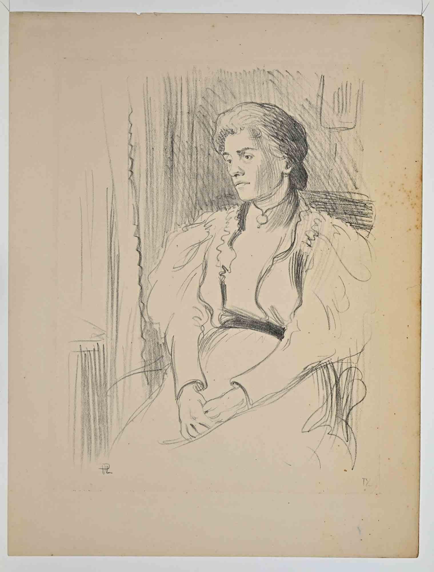 Portrt einer Dame  Zeichnung von Hermann Paul -1890er Jahre