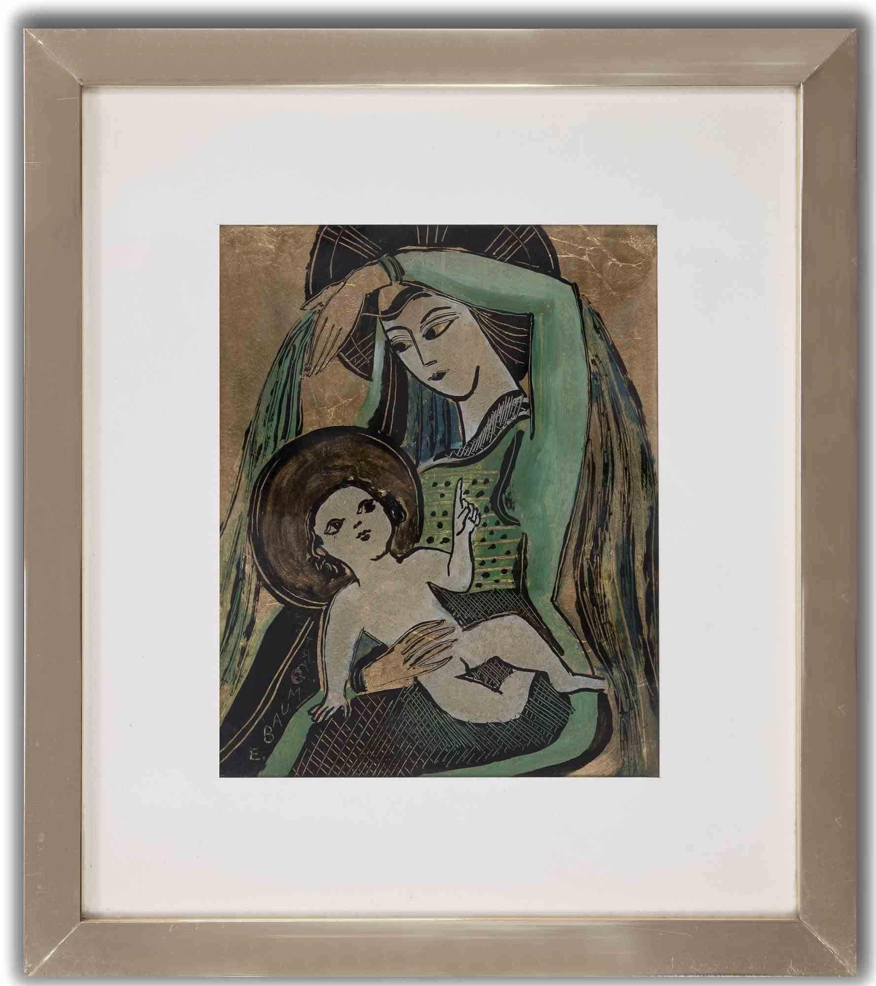 Holy Scene is a modern artwork realized by E. Baumgart.

Mixed media (ink, tempera and watercolor) on cardboard.

Hand signed on the left margin.

Includes frame: 33 x 29 cm