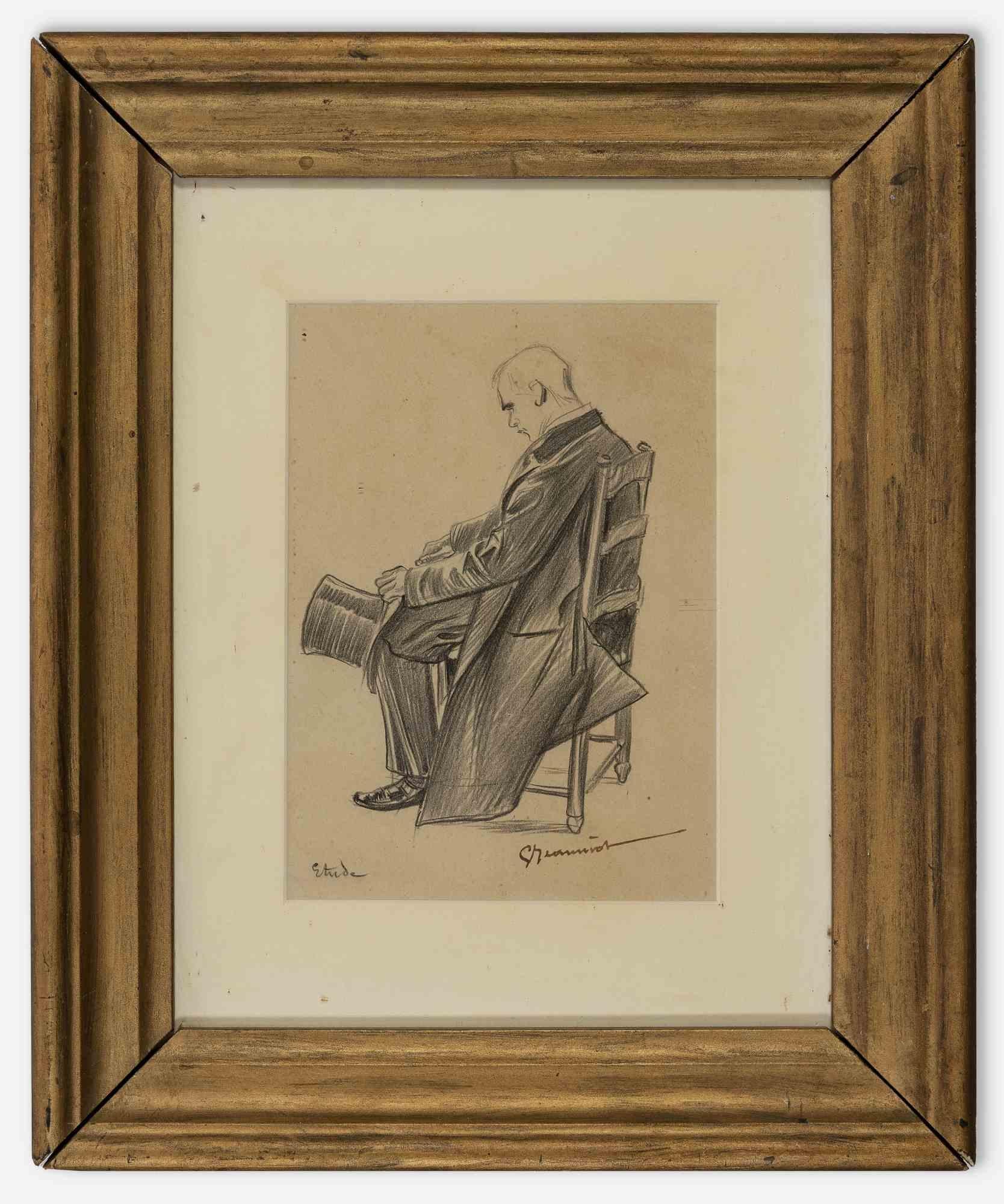 Siiting Man - Dibujo de Pierre Georges Jeanniot - Finales del siglo XIX en venta 1