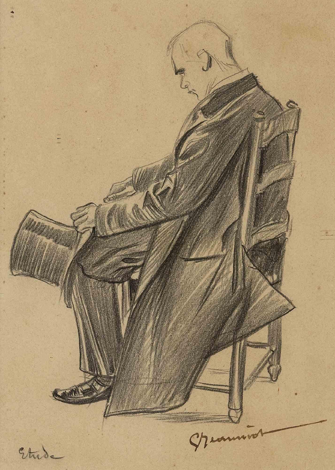 Siiting Man  Zeichnung von Pierre Georges Jeanniot  Ende des 19. Jahrhunderts