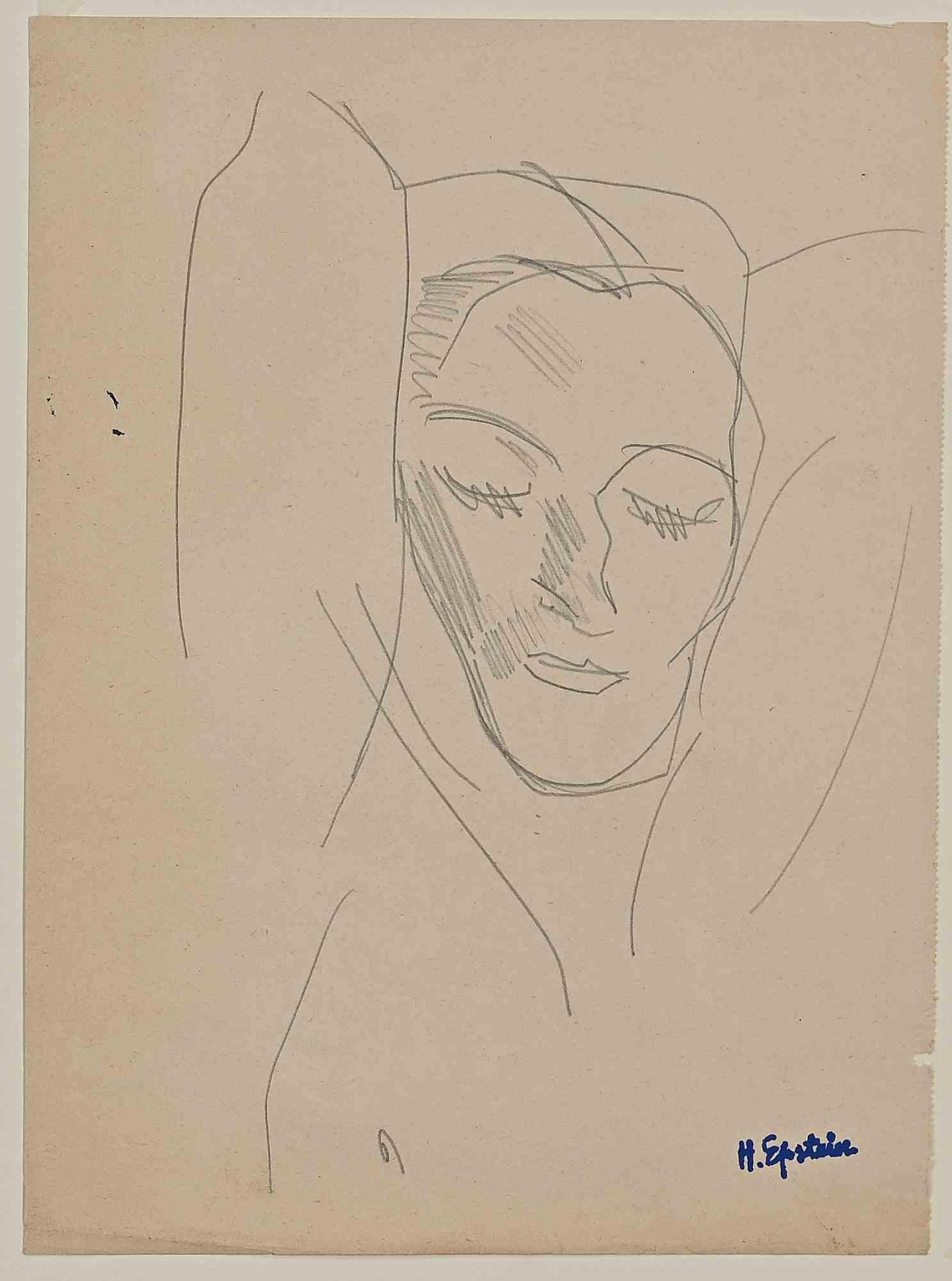 Visage féminin est un dessin au crayon réalisé par Henri Epstein (1892-1944).

Bon état sur un papier jauni, inclus un carton blanc (50x35 cm).

Signé à la main par l'artiste dans le coin inférieur droit.

Henri Epstein né à Lódz (Empire russe) le