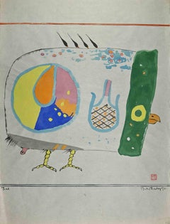 Oiseau  - Dessin  l'aquarelle de Martin Bradley - 1971