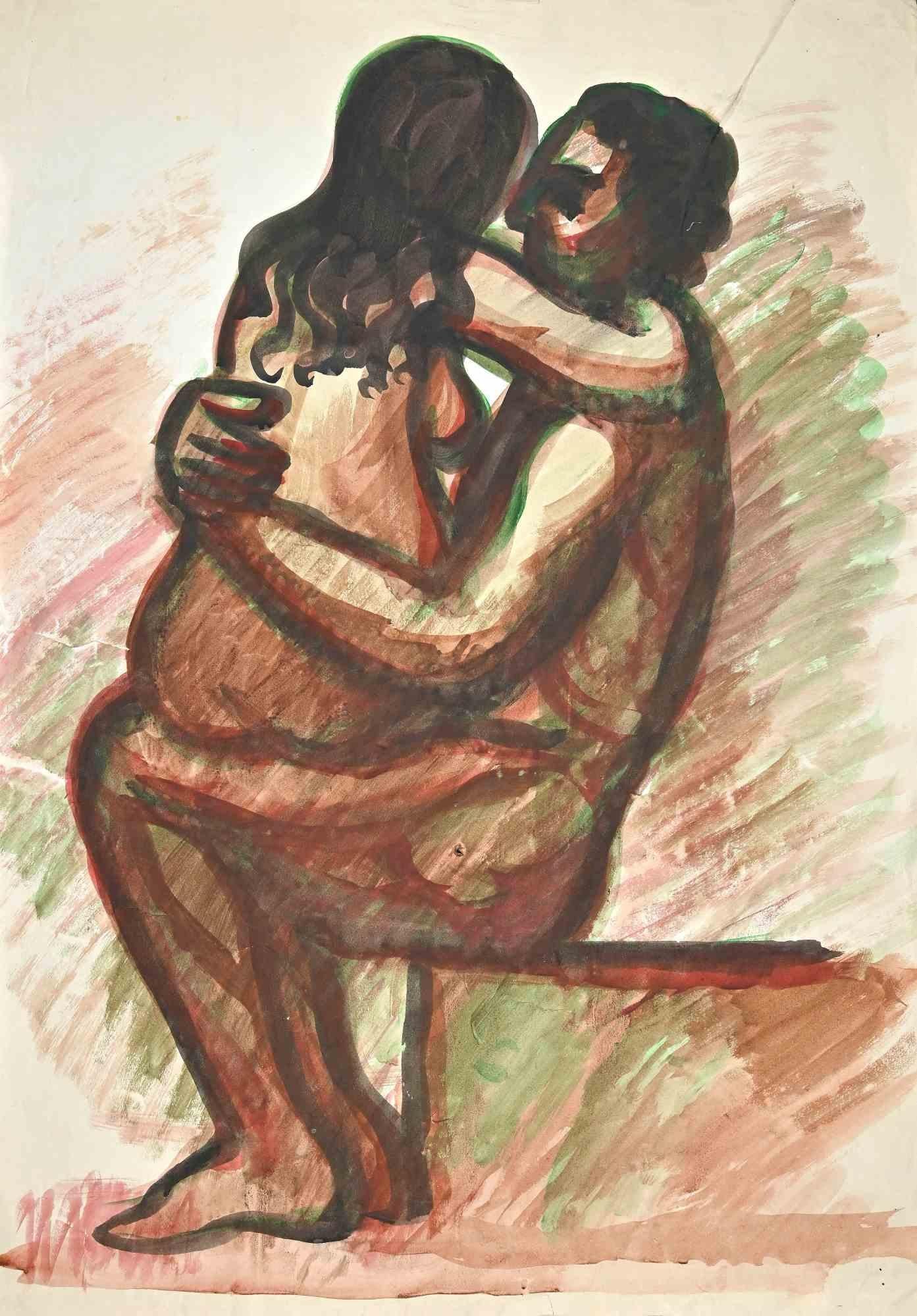 Love is a drawing in watercolor realized in the Mid-20th Century by Jean Delpech (1916-1988). 

Good conditions except for folding and cuts.

The artwork is realized in deft strokes and harmonious colors through mastery.

Jean-Raymond Delpech