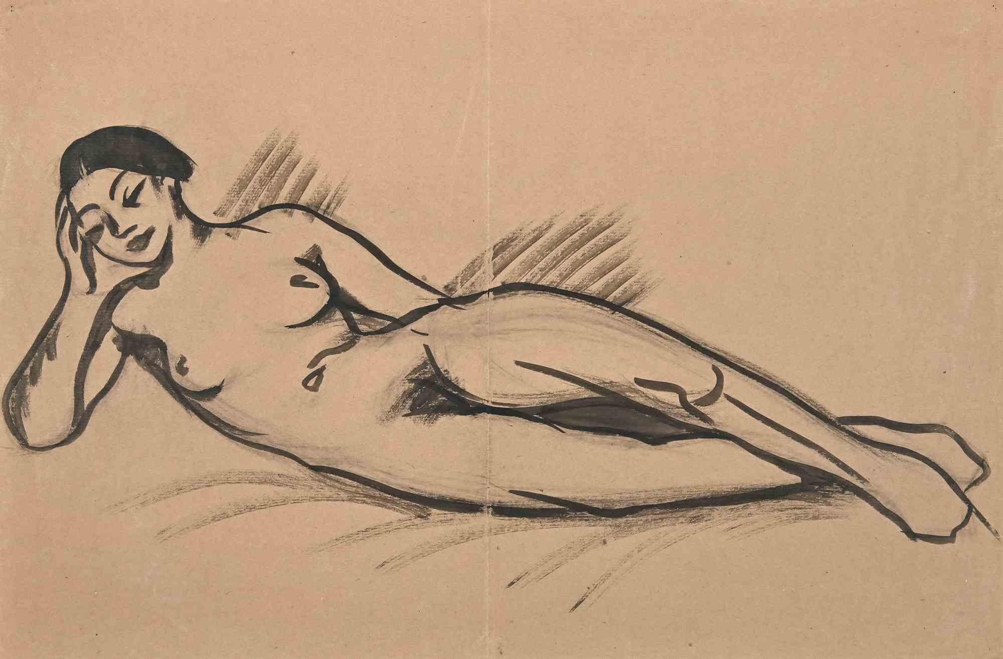 Rechteckiger Akt  Zeichnung von Jean Delpech  Mitte des 20. Jahrhunderts