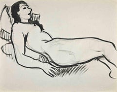 Retro Reclined Nude - Drawing by Jean Delpech - Mid 20th century