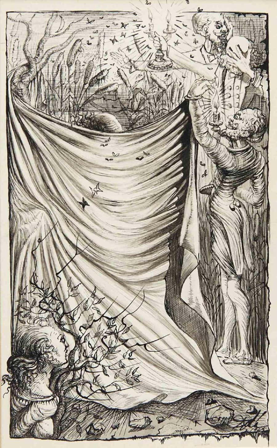 Que Font Ces Gens - Ink Drawing by Salvador Dalì - 1945