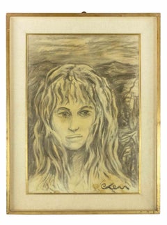Portrait of Girl - Drawing by Carlo Levi - Mid-20th Century