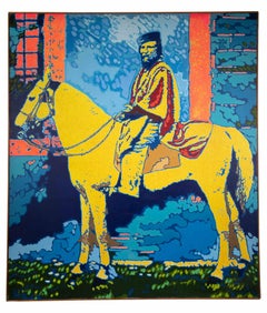 Vintage Garibaldi Riding his Horse - Oil Painting by Giacomo Spadari - 1977