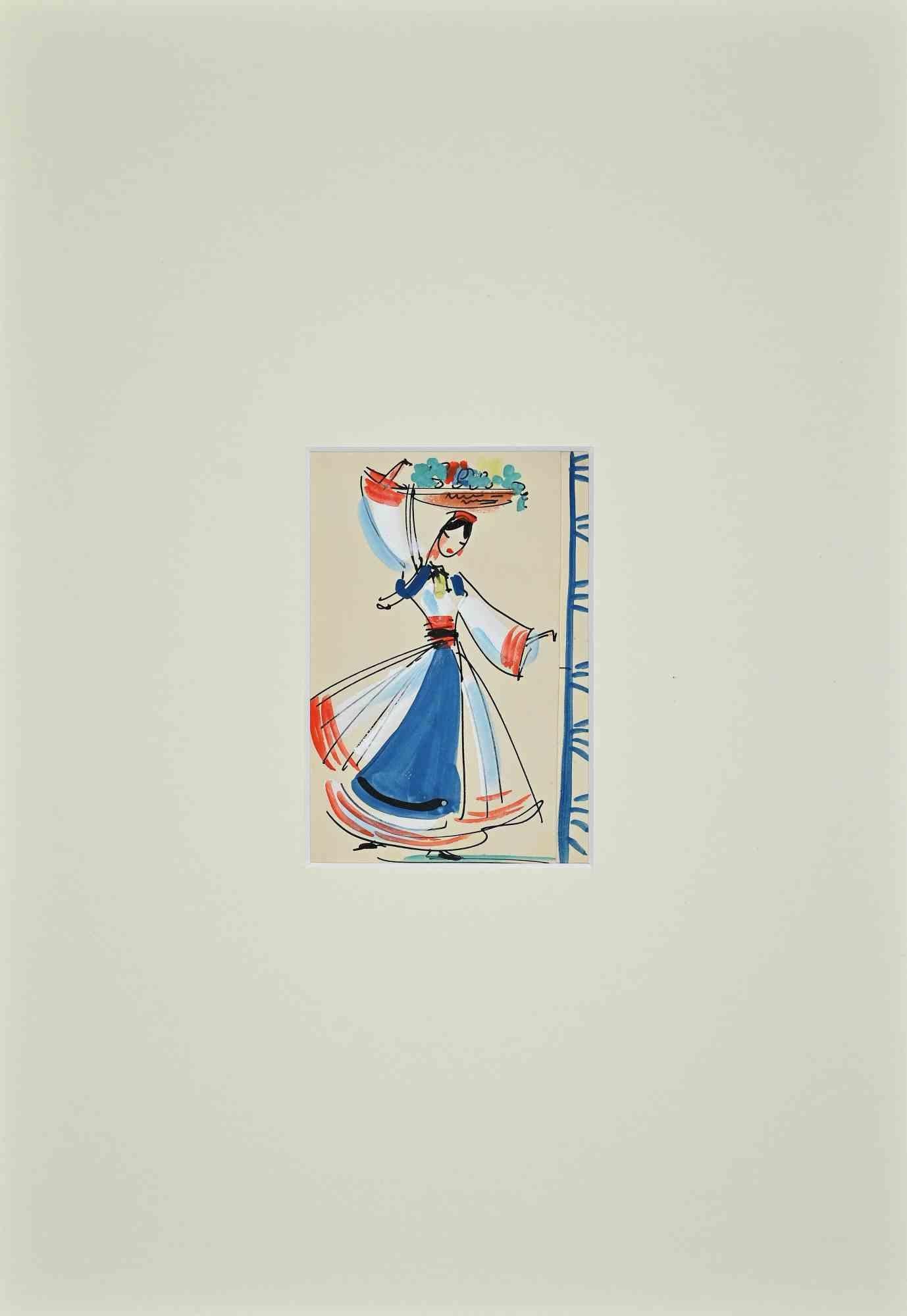 Woman Dancing - Drawing by Andrea Preger - 19th Century