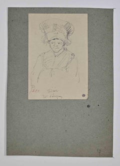 Le portrait de la jeune fille - Dessin de Léon Morel-Fatio - 19ème siècle