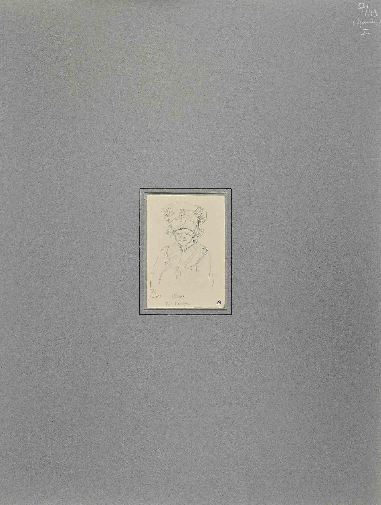 The Maid Portrait is a drawing in pencil on creamy-colored paper, realized by French painter Léon Morel-Fatio (1810-1871) in the 19th century.

Monogrammed in red on the lower.

Applied on cardboard and included a greyish Passepartout.

Good